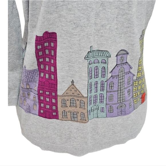 TALBOTS Women Thin Stretch Cotton Rayon Sweater Embroidered City View M - Picture 5 of 8